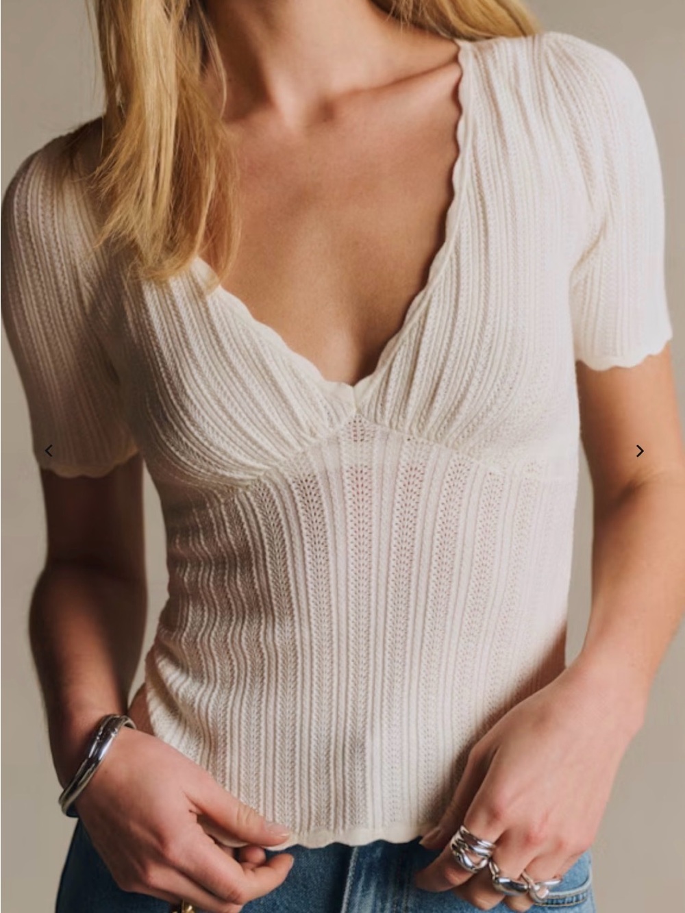 NWT Sézane Cloe Jumper Ecru Size S Scalloped Knit Top